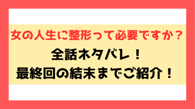 『女の人生に整形って必要ですか？』ネタバレ！最終回の結末も考察！