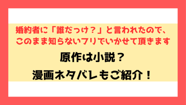 『婚約者に誰だっけと言われたので』原作は小説？全話ネタバレや結末も徹底考察！